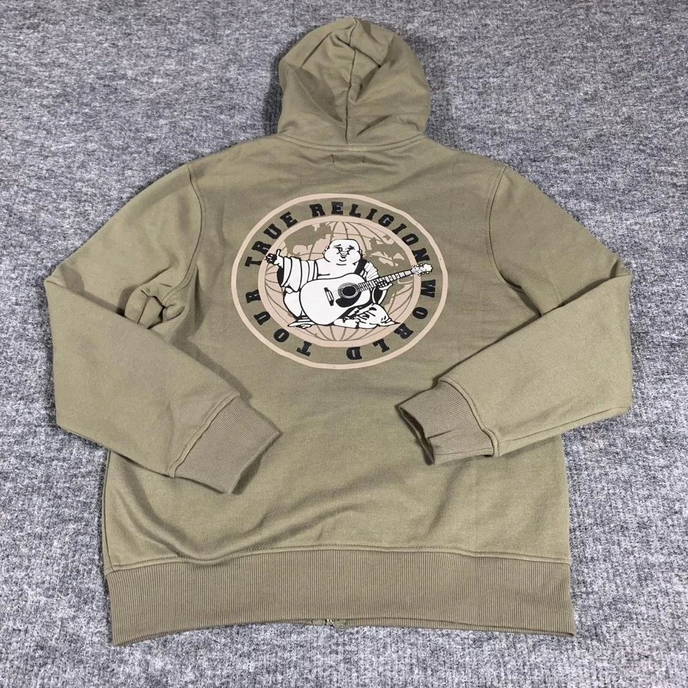 True Religion Hoodie Mens Medium Green Sweatshirt Global Buddha Zip Up New $119‎